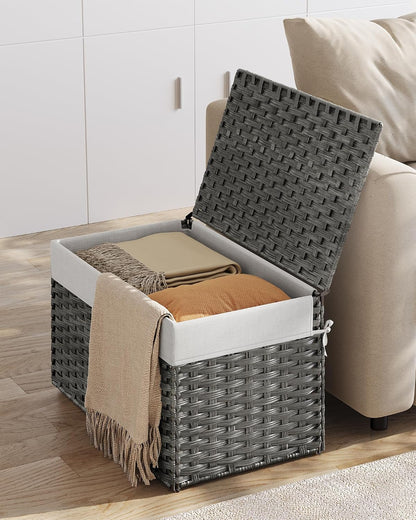 SONGMICS Woven Storage Basket with Lid, 27.7 Gallon (105L), Foldable