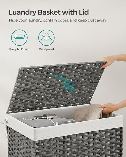 SONGMICS Woven Storage Basket with Lid, 27.7 Gallon (105L), Foldable