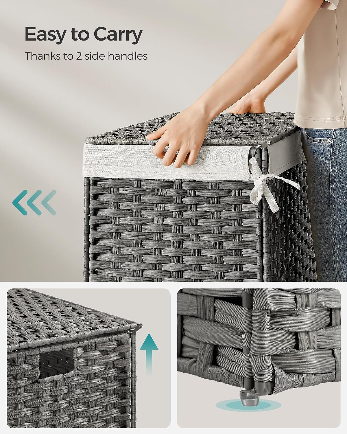 SONGMICS Woven Storage Basket with Lid, 27.7 Gallon (105L), Foldable
