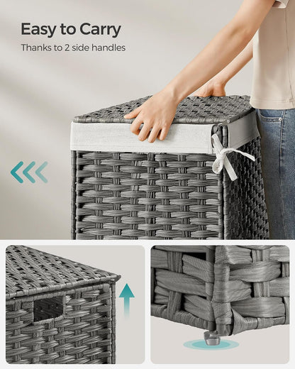 SONGMICS Woven Storage Basket with Lid, 27.7 Gallon (105L), Foldable