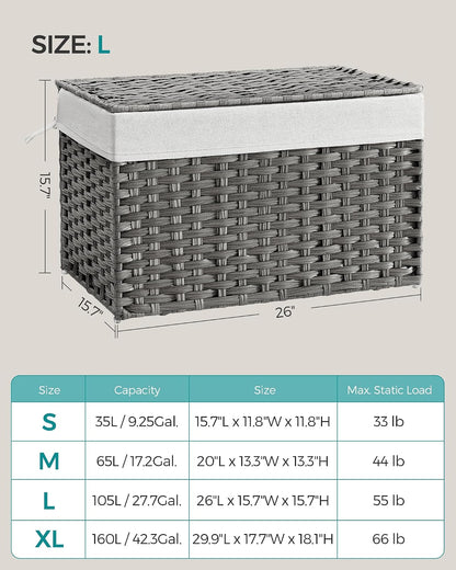 SONGMICS Woven Storage Basket with Lid, 27.7 Gallon (105L), Foldable