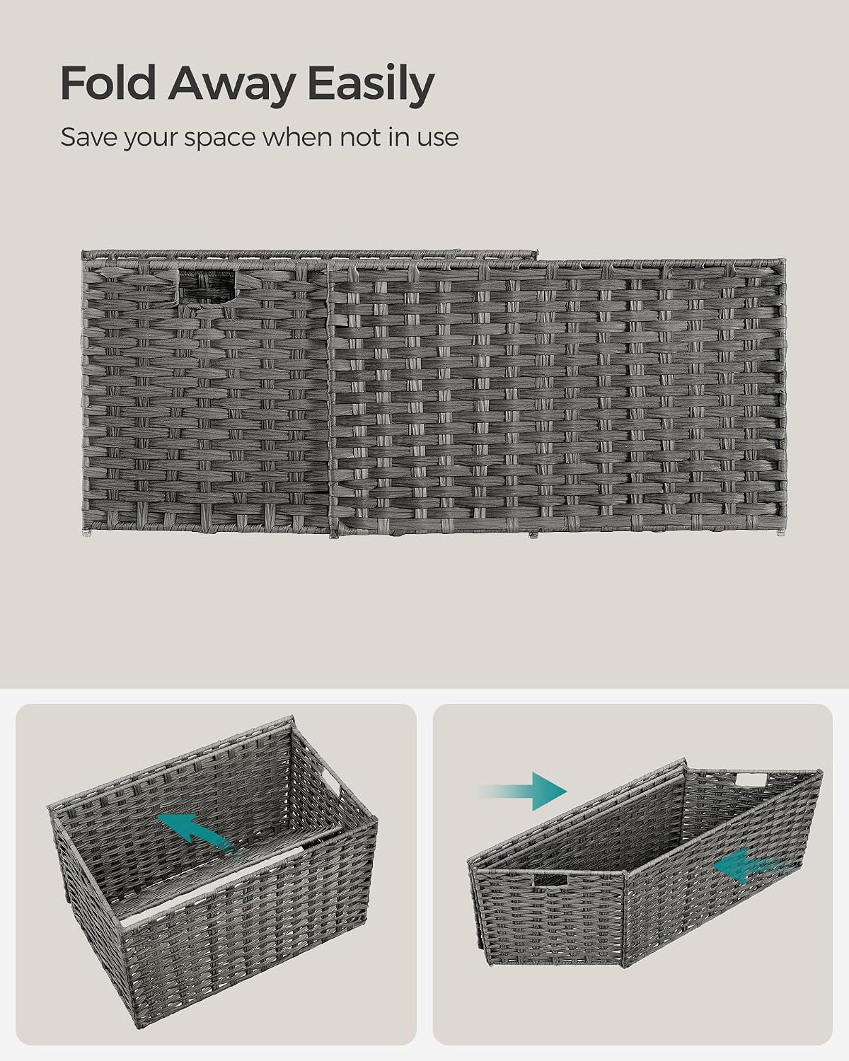 SONGMICS Woven Storage Basket with Lid, 27.7 Gallon (105L), Foldable