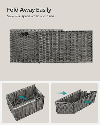 SONGMICS Woven Storage Basket with Lid, 27.7 Gallon (105L), Foldable