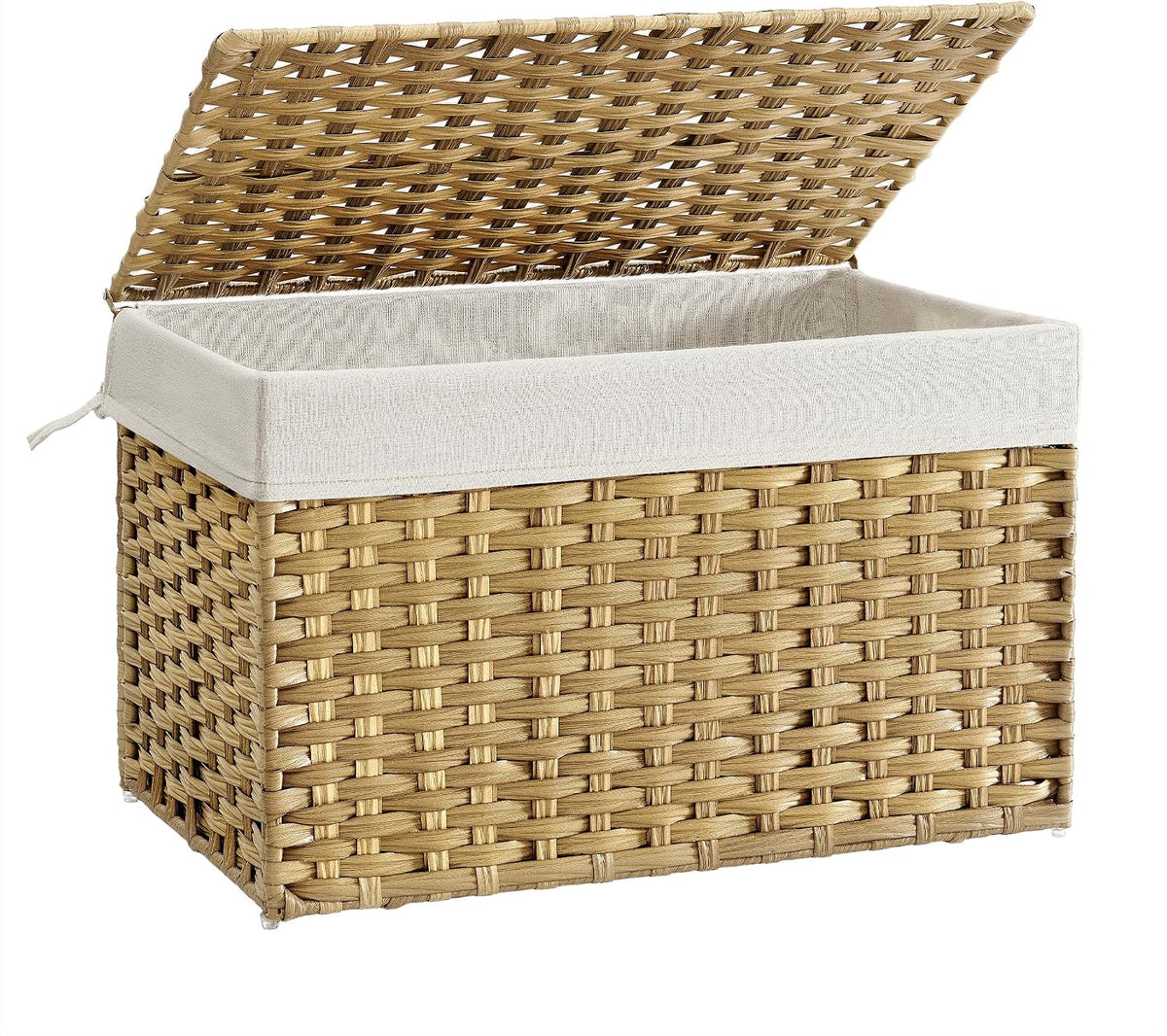 SONGMICS Woven Storage Basket with Lid, 27.7 Gallon (105L), Foldable