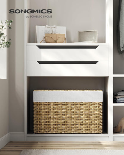 SONGMICS Woven Storage Basket with Lid, 27.7 Gallon (105L), Foldable