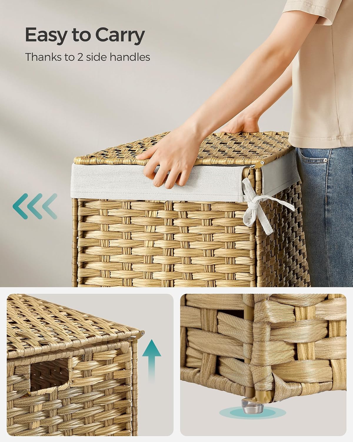 SONGMICS Woven Storage Basket with Lid, 27.7 Gallon (105L), Foldable