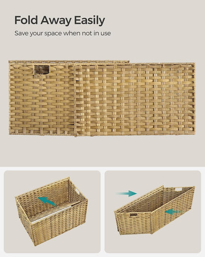 SONGMICS Woven Storage Basket with Lid, 27.7 Gallon (105L), Foldable