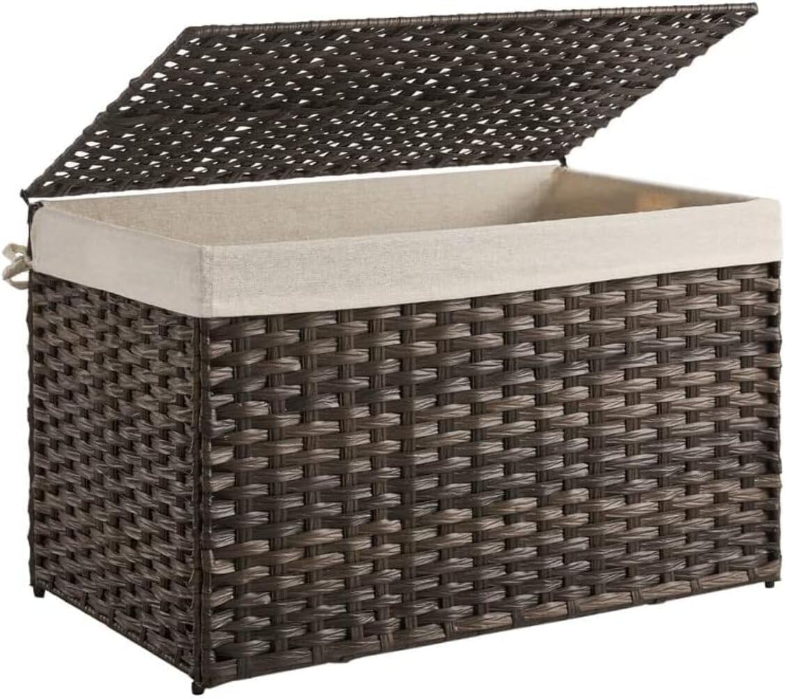 SONGMICS Woven Storage Basket with Lid, 27.7 Gallon (105L), Foldable