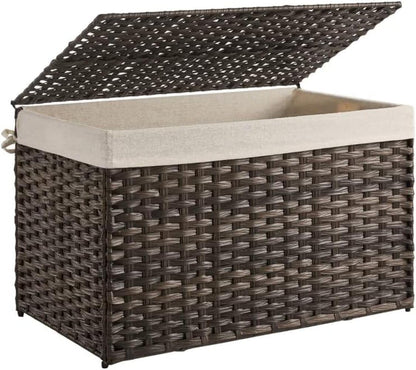 SONGMICS Woven Storage Basket with Lid, 27.7 Gallon (105L), Foldable