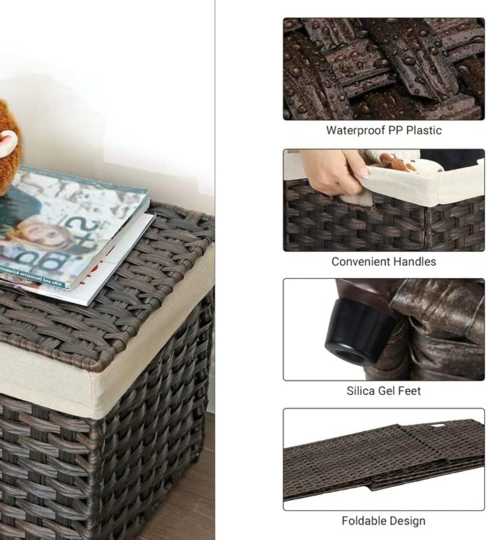 SONGMICS Woven Storage Basket with Lid, 27.7 Gallon (105L), Foldable