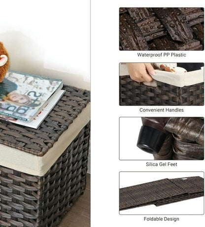 SONGMICS Woven Storage Basket with Lid, 27.7 Gallon (105L), Foldable