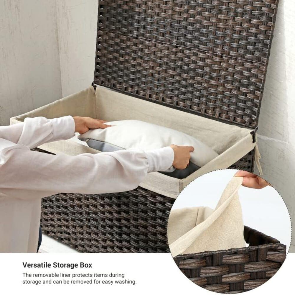 SONGMICS Woven Storage Basket with Lid, 27.7 Gallon (105L), Foldable