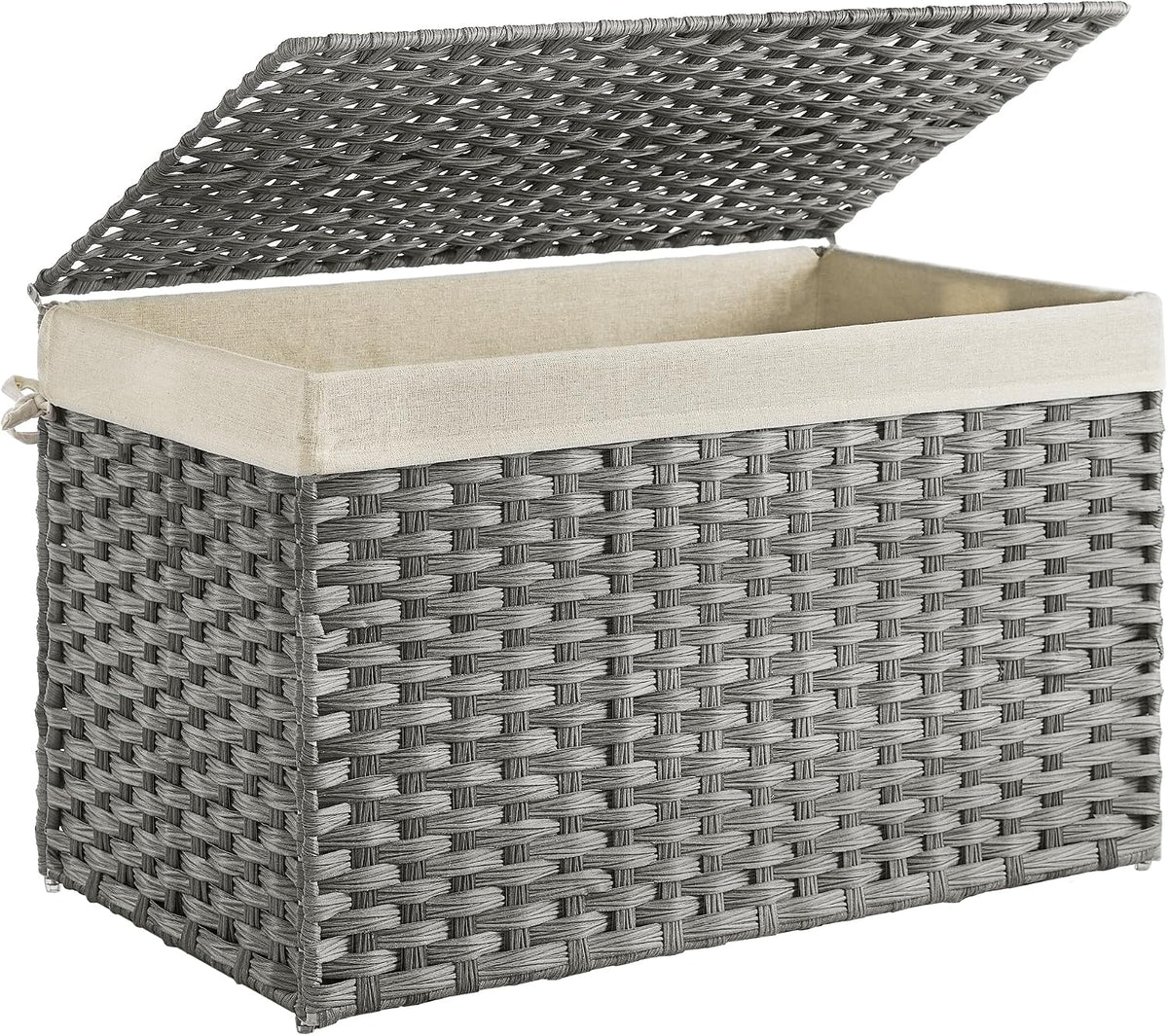 SONGMICS Woven Storage Basket with Lid, 27.7 Gallon (105L), Foldable