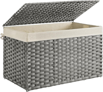 SONGMICS Woven Storage Basket with Lid, 27.7 Gallon (105L), Foldable