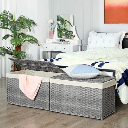 SONGMICS Woven Storage Basket with Lid, 27.7 Gallon (105L), Foldable