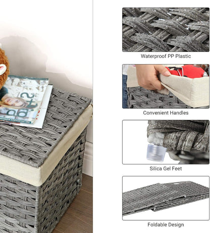 SONGMICS Woven Storage Basket with Lid, 27.7 Gallon (105L), Foldable