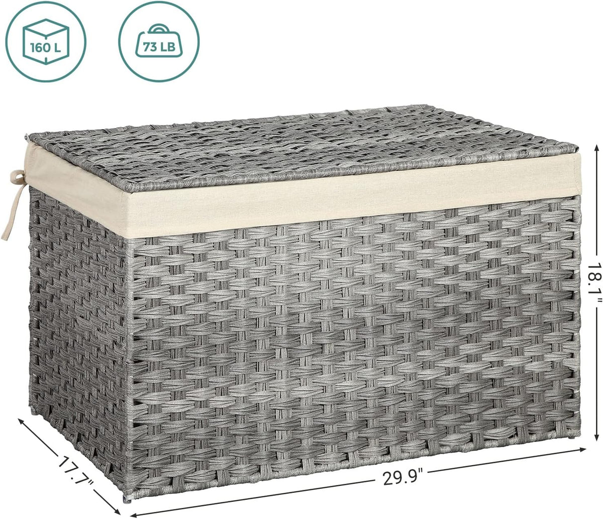 SONGMICS Woven Storage Basket with Lid, 27.7 Gallon (105L), Foldable
