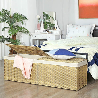 SONGMICS Woven Storage Basket with Lid, 27.7 Gallon (105L), Foldable