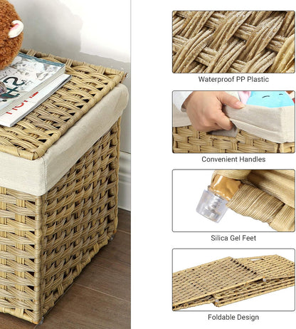 SONGMICS Woven Storage Basket with Lid, 27.7 Gallon (105L), Foldable