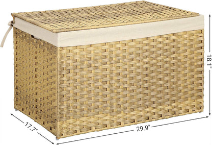 SONGMICS Woven Storage Basket with Lid, 27.7 Gallon (105L), Foldable