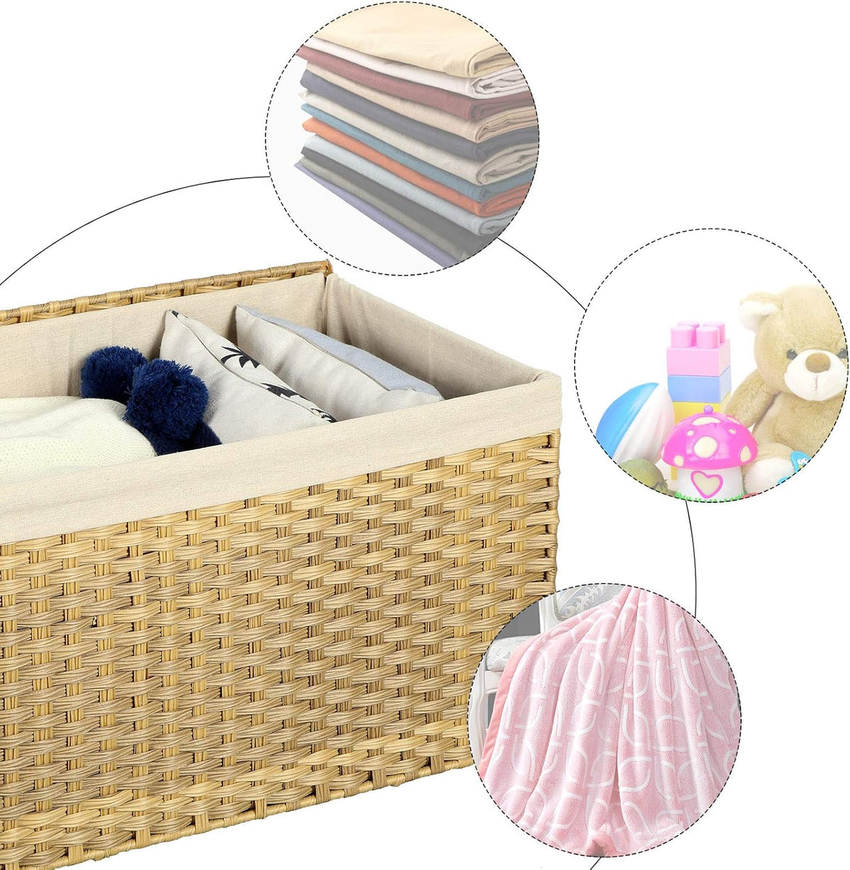 SONGMICS Woven Storage Basket with Lid, 27.7 Gallon (105L), Foldable