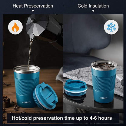 16oz Travel Coffee Mug Spill Proof, Insulated Coffee Mug with Lid, Leakproof Coffee Tumbler,Stainless Steel Vacuum Coffee Cup for Hot/Cold Drinks, Reusable Coffee Cup for Men Women -510ml,Black