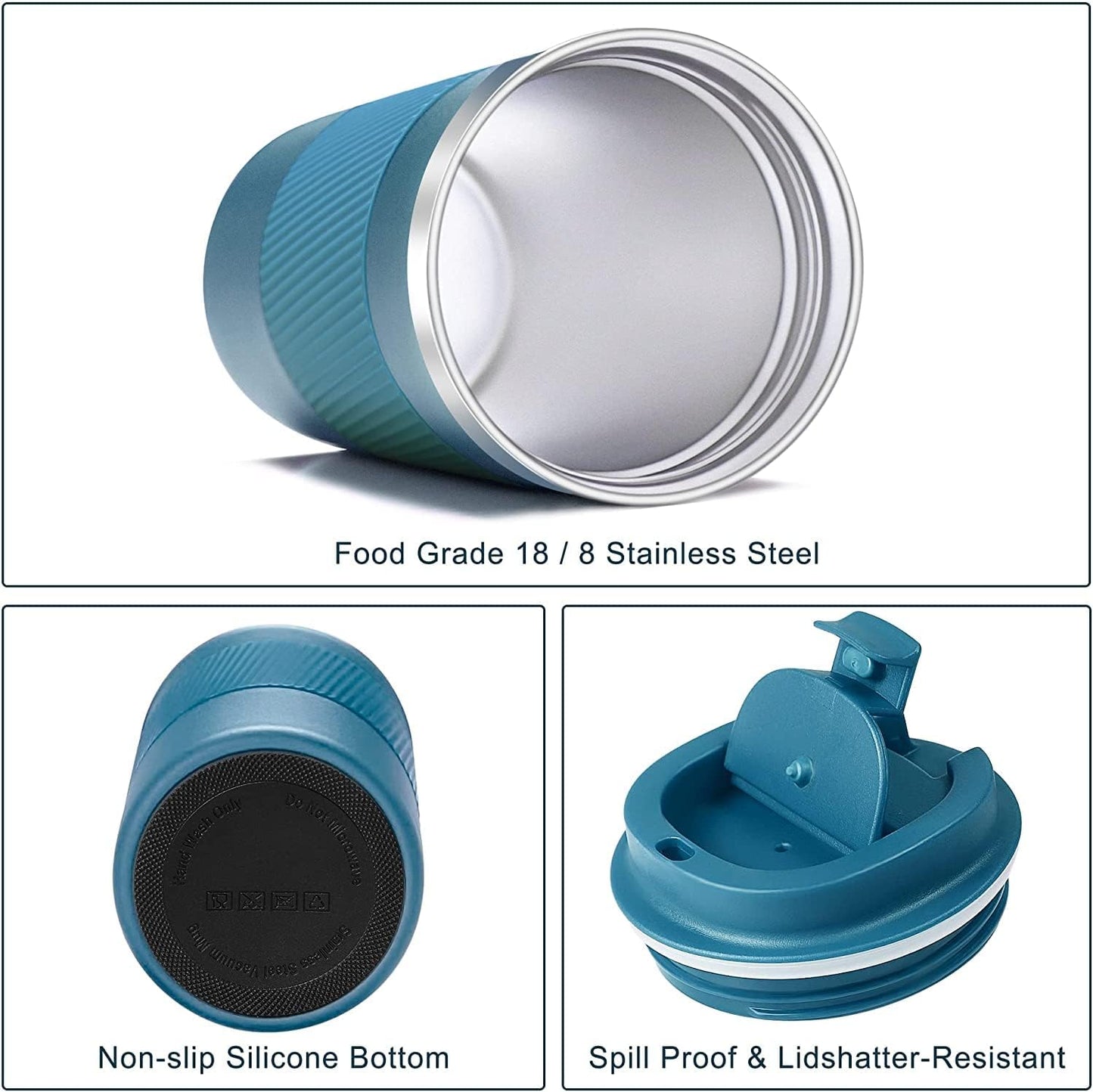 16oz Travel Coffee Mug Spill Proof, Insulated Coffee Mug with Lid, Leakproof Coffee Tumbler,Stainless Steel Vacuum Coffee Cup for Hot/Cold Drinks, Reusable Coffee Cup for Men Women -510ml,Black