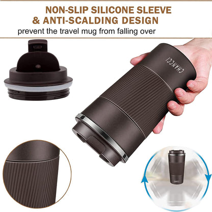 16oz Travel Coffee Mug Spill Proof, Insulated Coffee Mug with Lid, Leakproof Coffee Tumbler,Stainless Steel Vacuum Coffee Cup for Hot/Cold Drinks, Reusable Coffee Cup for Men Women -510ml,Black