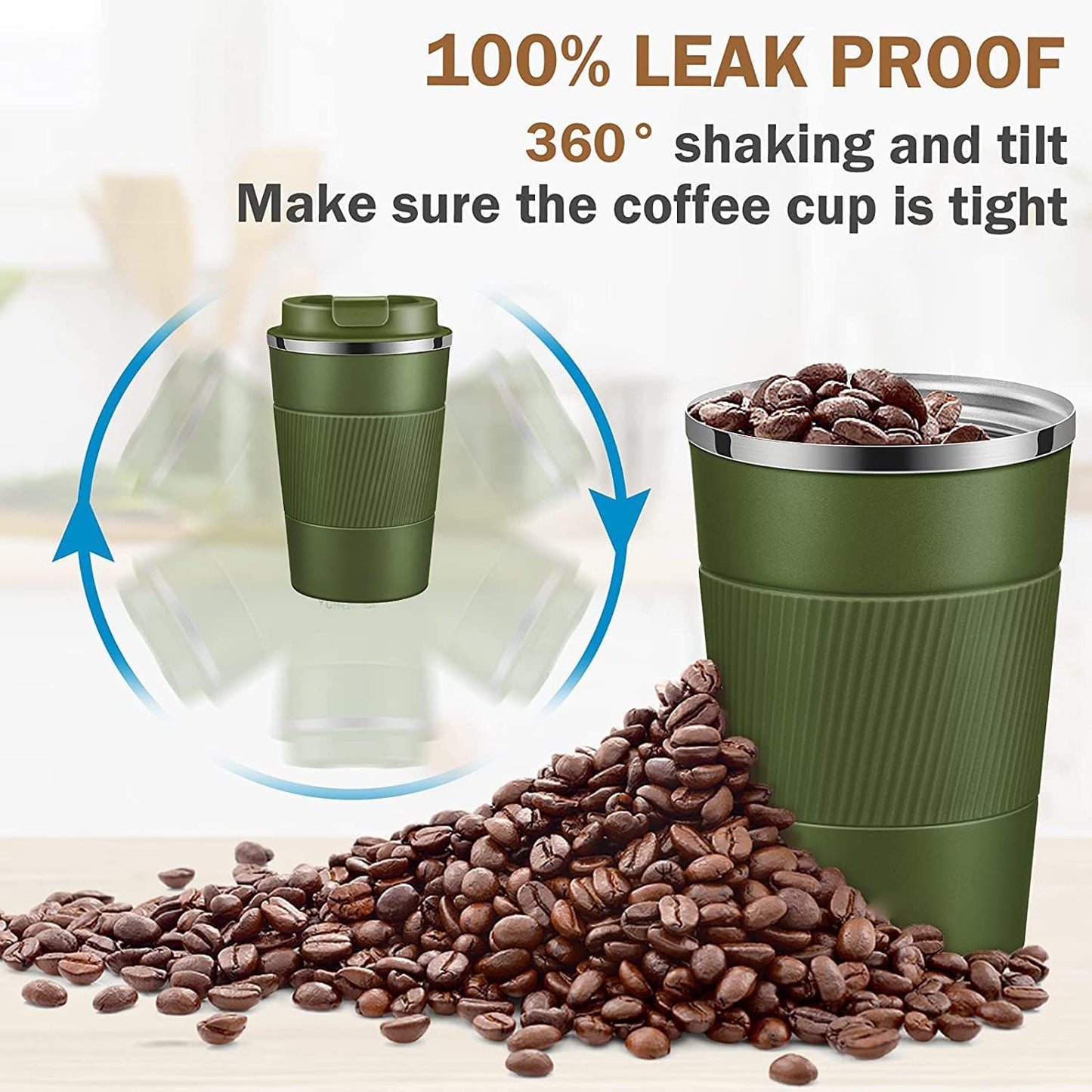 16oz Travel Coffee Mug Spill Proof, Insulated Coffee Mug with Lid, Leakproof Coffee Tumbler,Stainless Steel Vacuum Coffee Cup for Hot/Cold Drinks, Reusable Coffee Cup for Men Women -510ml,Black