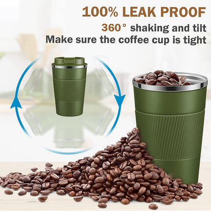 16oz Travel Coffee Mug Spill Proof, Insulated Coffee Mug with Lid, Leakproof Coffee Tumbler,Stainless Steel Vacuum Coffee Cup for Hot/Cold Drinks, Reusable Coffee Cup for Men Women -510ml,Black