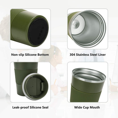 16oz Travel Coffee Mug Spill Proof, Insulated Coffee Mug with Lid, Leakproof Coffee Tumbler,Stainless Steel Vacuum Coffee Cup for Hot/Cold Drinks, Reusable Coffee Cup for Men Women -510ml,Black