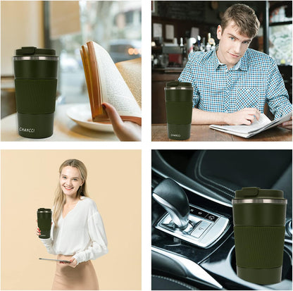 16oz Travel Coffee Mug Spill Proof, Insulated Coffee Mug with Lid, Leakproof Coffee Tumbler,Stainless Steel Vacuum Coffee Cup for Hot/Cold Drinks, Reusable Coffee Cup for Men Women -510ml,Black