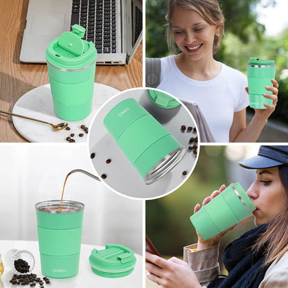 16oz Travel Coffee Mug Spill Proof, Insulated Coffee Mug with Lid, Leakproof Coffee Tumbler,Stainless Steel Vacuum Coffee Cup for Hot/Cold Drinks, Reusable Coffee Cup for Men Women -510ml,Black