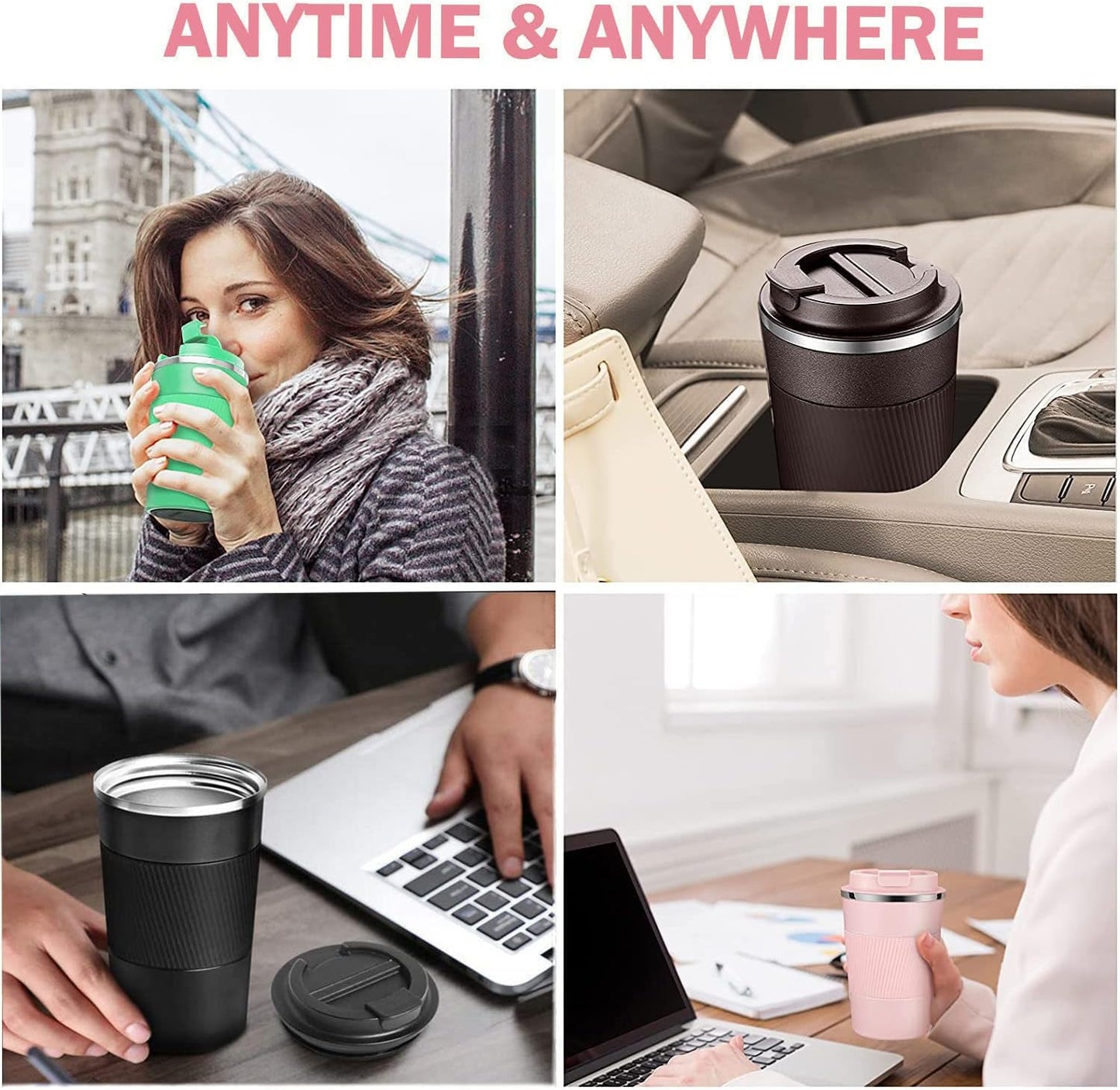 16oz Travel Coffee Mug Spill Proof, Insulated Coffee Mug with Lid, Leakproof Coffee Tumbler,Stainless Steel Vacuum Coffee Cup for Hot/Cold Drinks, Reusable Coffee Cup for Men Women -510ml,Black