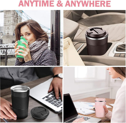 16oz Travel Coffee Mug Spill Proof, Insulated Coffee Mug with Lid, Leakproof Coffee Tumbler,Stainless Steel Vacuum Coffee Cup for Hot/Cold Drinks, Reusable Coffee Cup for Men Women -510ml,Black