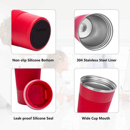16oz Travel Coffee Mug Spill Proof, Insulated Coffee Mug with Lid, Leakproof Coffee Tumbler,Stainless Steel Vacuum Coffee Cup for Hot/Cold Drinks, Reusable Coffee Cup for Men Women -510ml,Black