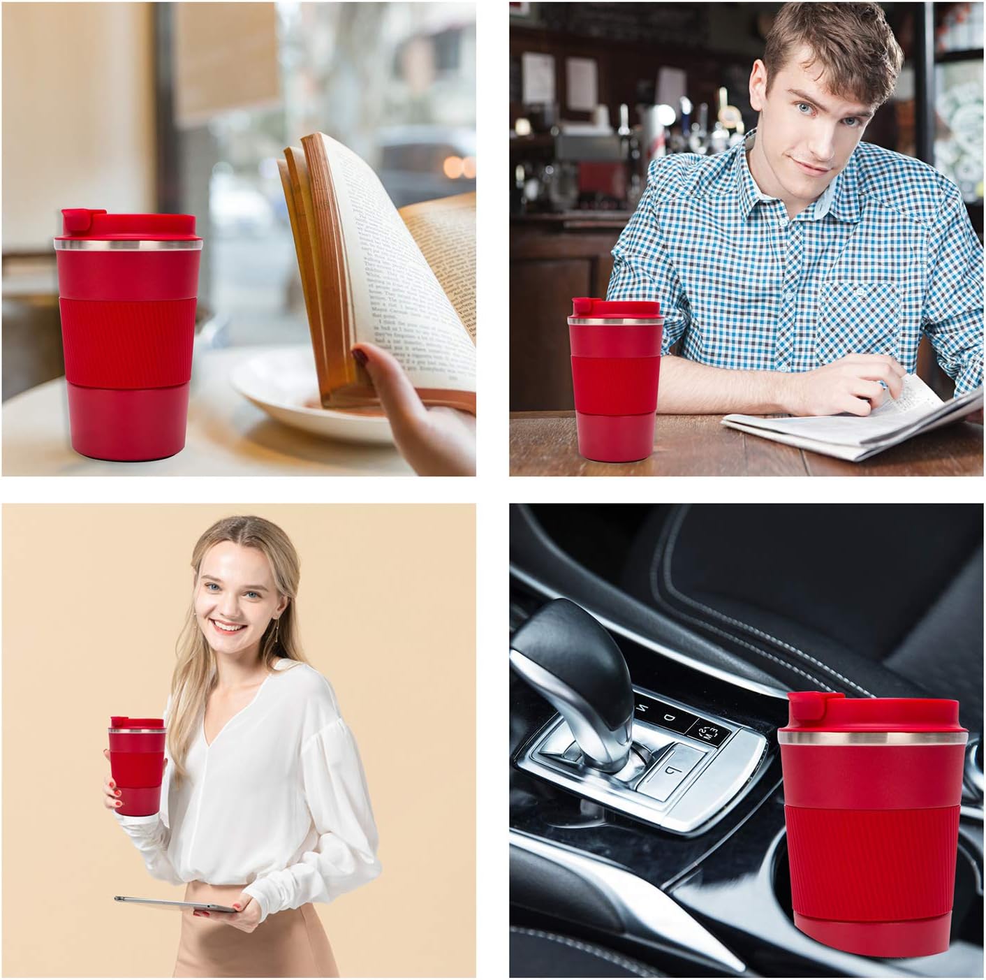16oz Travel Coffee Mug Spill Proof, Insulated Coffee Mug with Lid, Leakproof Coffee Tumbler,Stainless Steel Vacuum Coffee Cup for Hot/Cold Drinks, Reusable Coffee Cup for Men Women -510ml,Black
