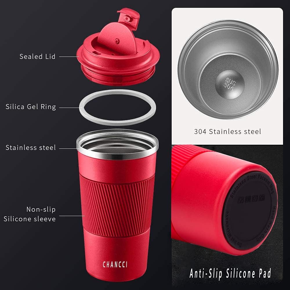 16oz Travel Coffee Mug Spill Proof, Insulated Coffee Mug with Lid, Leakproof Coffee Tumbler,Stainless Steel Vacuum Coffee Cup for Hot/Cold Drinks, Reusable Coffee Cup for Men Women -510ml,Black