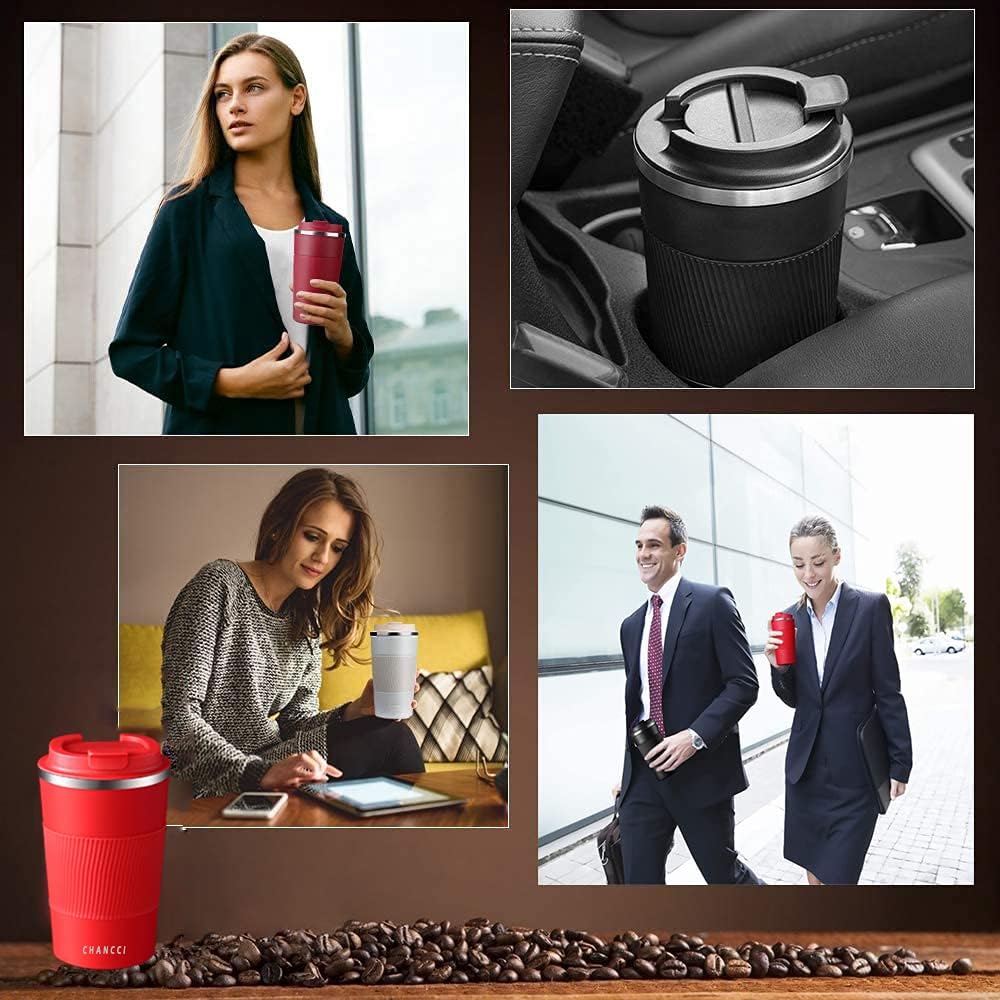 16oz Travel Coffee Mug Spill Proof, Insulated Coffee Mug with Lid, Leakproof Coffee Tumbler,Stainless Steel Vacuum Coffee Cup for Hot/Cold Drinks, Reusable Coffee Cup for Men Women -510ml,Black