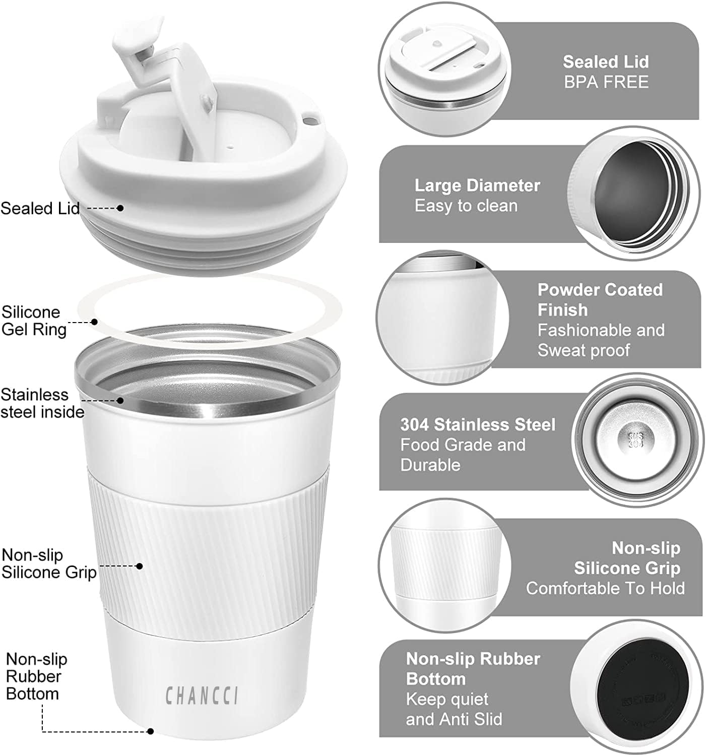 16oz Travel Coffee Mug Spill Proof, Insulated Coffee Mug with Lid, Leakproof Coffee Tumbler,Stainless Steel Vacuum Coffee Cup for Hot/Cold Drinks, Reusable Coffee Cup for Men Women -510ml,Black