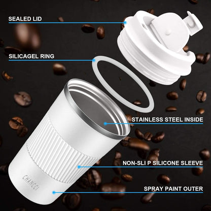 16oz Travel Coffee Mug Spill Proof, Insulated Coffee Mug with Lid, Leakproof Coffee Tumbler,Stainless Steel Vacuum Coffee Cup for Hot/Cold Drinks, Reusable Coffee Cup for Men Women -510ml,Black