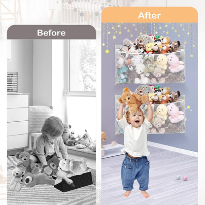 Large Corner Stuffed Animal Storage, White Wall Hammock Toy Net, Gift