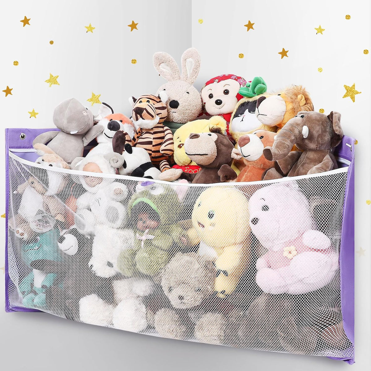 Large Corner Stuffed Animal Storage, White Wall Hammock Toy Net, Gift