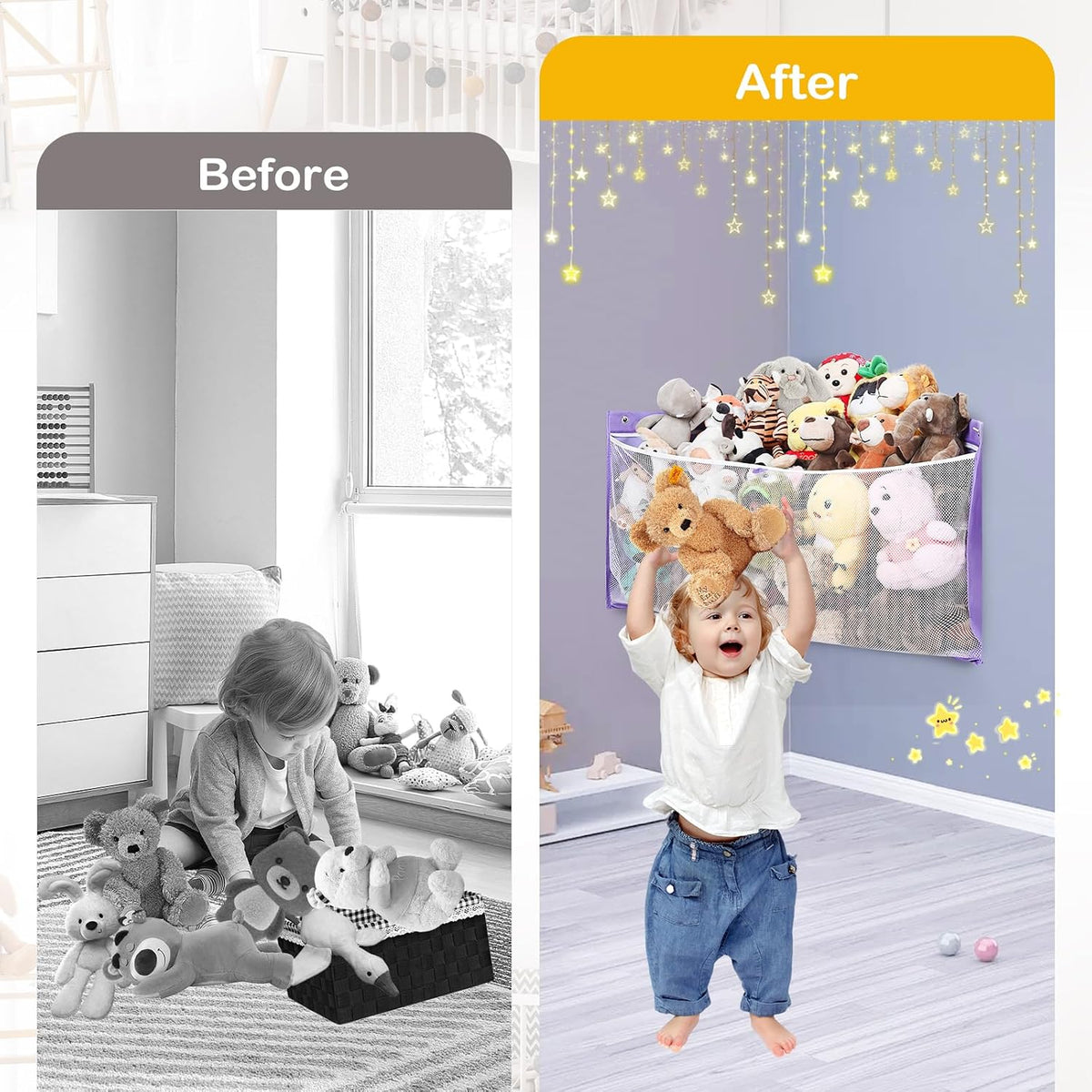 Large Corner Stuffed Animal Storage, White Wall Hammock Toy Net, Gift
