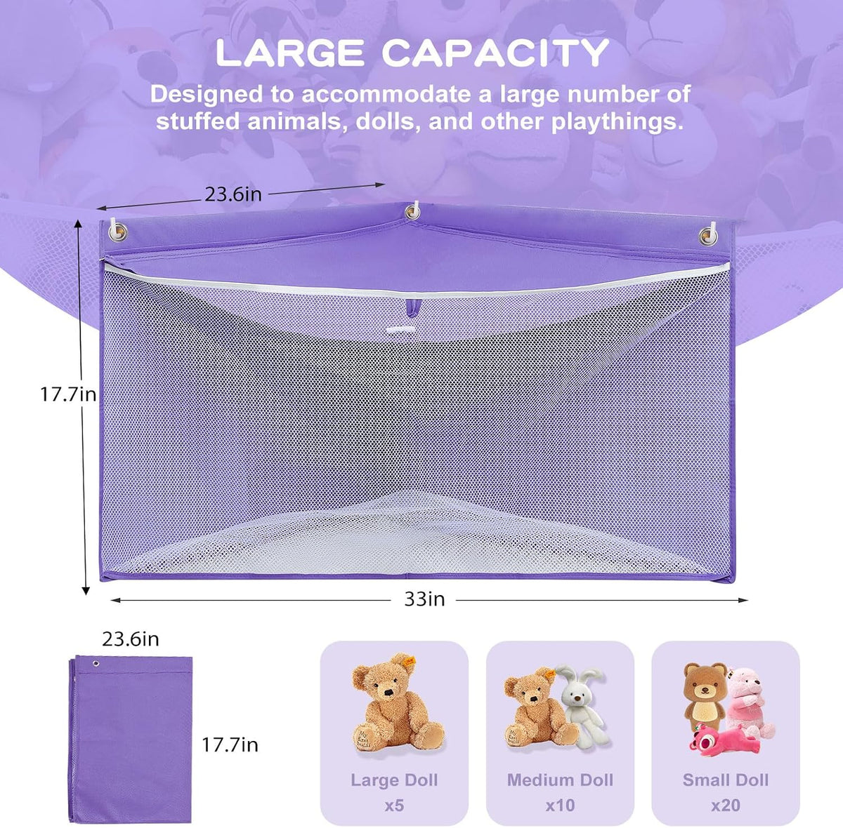 Large Corner Stuffed Animal Storage, White Wall Hammock Toy Net, Gift