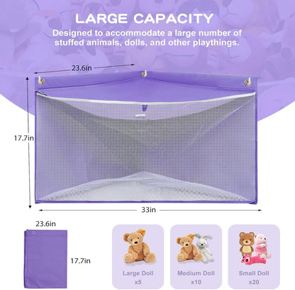 Large Corner Stuffed Animal Storage, White Wall Hammock Toy Net, Gift