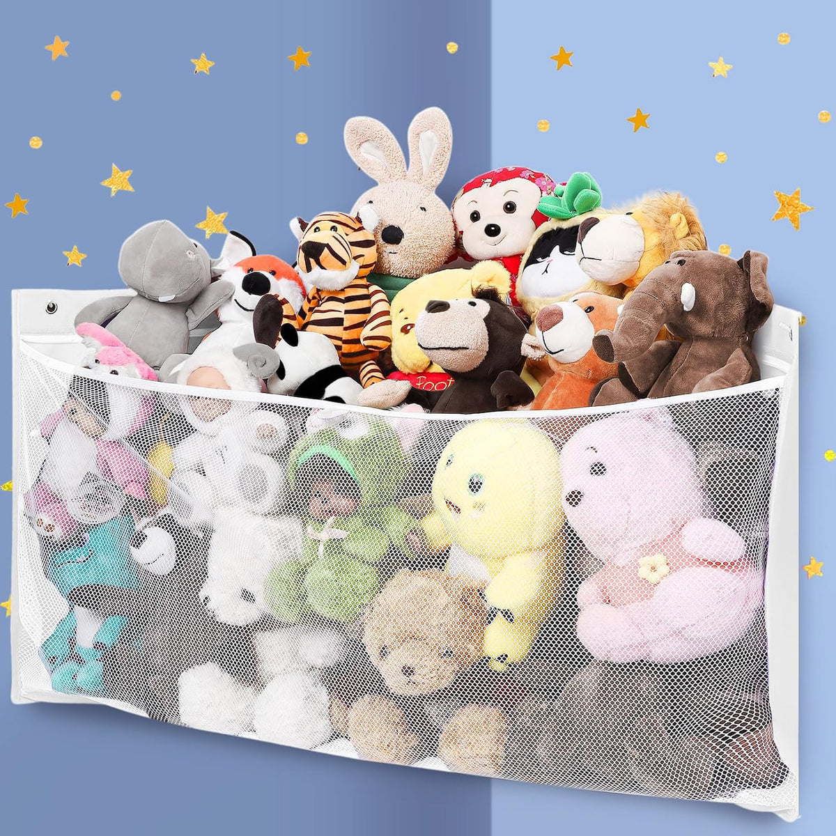 Large Corner Stuffed Animal Storage, White Wall Hammock Toy Net, Gift