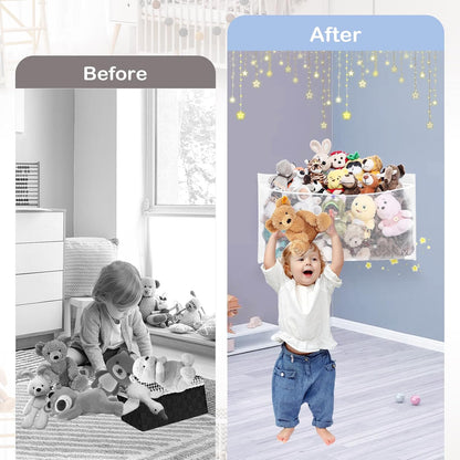 Large Corner Stuffed Animal Storage, White Wall Hammock Toy Net, Gift
