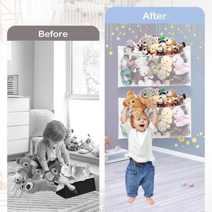Large Corner Stuffed Animal Storage, White Wall Hammock Toy Net, Gift