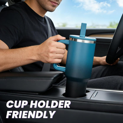 40 oz Leak-Proof Travel Tumbler with Handle & Flip Straw - Insulated Stainless Steel Mug Keeps Drinks Cold 34 Hours & Hot 10 Hours, Water Bottle Fits Car Cup Holder for All-Day Hydration at Work, Gym